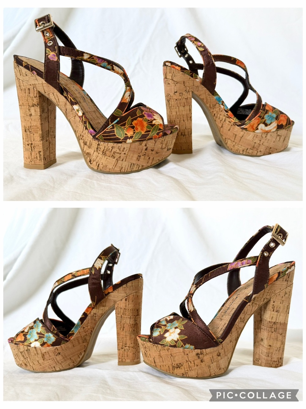 Chinese Laundry Party Time Cork Platform Block Heel in Floral Kimono | Size 6 - Picture 9 of 17